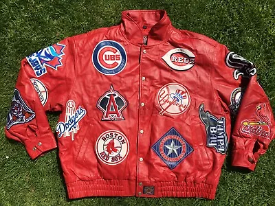 Jeff Hamilton MLB Logos Jacket Leather RARE Vtg Team JH Design Red Size 3XL • $499.99