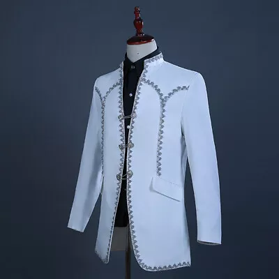 Mens 2 Piece Suit Gothic Costume Tuxedo Tailcoat Long Jacket Trousers Prom White • $65.90