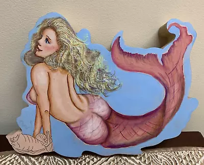 Sexy Blond Blue Eyes Wood Pressed Painted Mermaid Trinket Box Jewelry Memory Box • $55