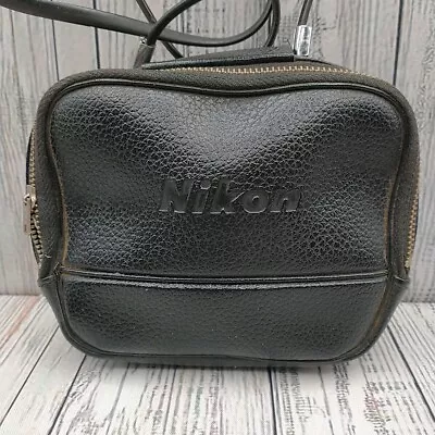 Vintage Nikon Small Camera Case Black Pebbled Zipper Red Interior Strap Japan • $22.99