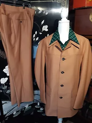 Vtg 70s Orange Leisure Suit Jacket 42  Tall Pants Waist 41  Length 29  Disco • $95