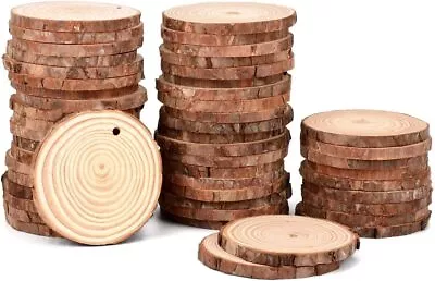 $12.99 • Buy 60 Pcs Natural Wood Slices 5-6cm Unfinished Predrilled Log Discs Wooden Circles.