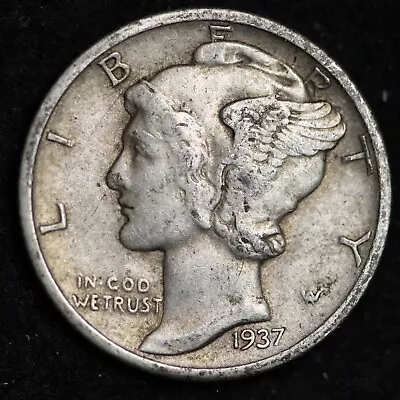 1937-D Mercury Silver Dime CHOICE AU FREE SHIPPING AN W35  • $20