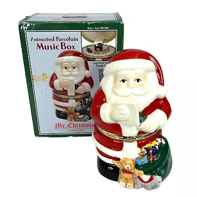 Mr. Christmas Porcelain Santa Claus Hinged Music Box Wind Up Animated 2012 IOB • £21.72