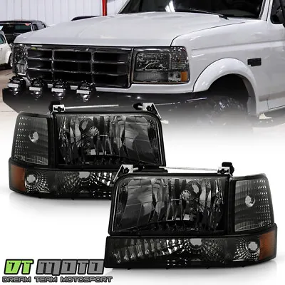 Smoke 1992-1996 Bronco F150 F250 F350 Headlights Bumper Corner Lights Left+Right • $64.99