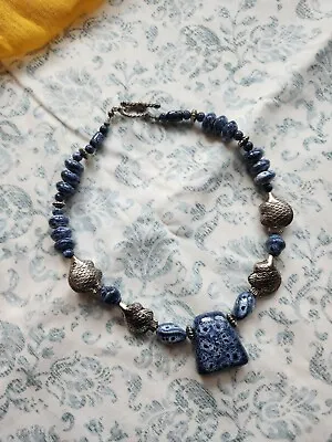 Vintage Handcrafted Ceramic Beaded Necklace With Fish Motifs Artisan Jewelry  • $28