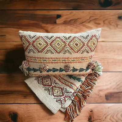 Pier 1 Imports Embroidered Aztec Painted Desert Lumbar Throw Pillow W/runner • £56.86