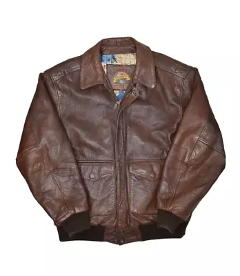 Adventure Bound Leather Jacket Mens 2XL Brown Bomber Map Lined Wilsons Vintage • $68.94