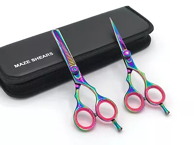 5.5  Professional BARBER HAIRDRESSING Scissors Hair Thinning Shears Set TITANIUM • £11.25