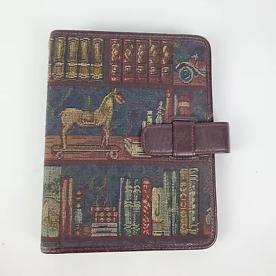 VTG 90s Day-Timer 7-RIng Personal Planner Real Leather Burgundy Library Tapestry • $38