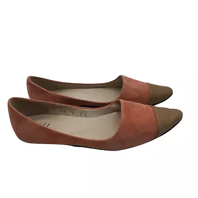 J.Jill Size 7.5 D'orsay Flats Pink Suede Tan Leather Pointed Toe Womens • $15.99