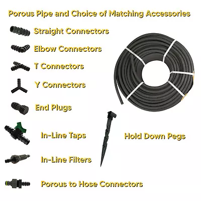 Porous Soaker Hose Pipe Leaky Pipe Connectors Pegs Accessories Watering Kit Set • £5.97