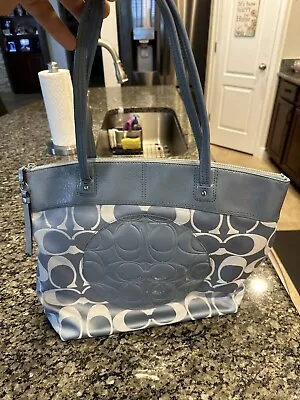 Coach  Laura   F18335 Large Tote Blue Signature C Canvas And Leather • $34.99