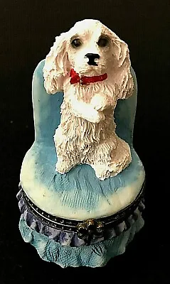 White Poodle On Chair Resin Hinged Trinket Box  • $14.99