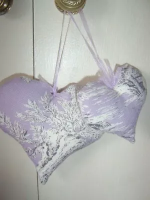 2 French Shabby Chic Toile De Jouy Fabric Padded Heart Hanging Decorations Menu • £7.75