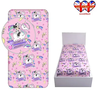 Fitted Sheet Official Minnie Mouse Unicorn%100 Cotton Single Bed (200x90x25cm) • £18.99
