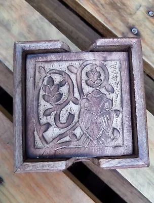 £12.99 • Buy Hand Made Wooden Mango Wood Brown Shabby Owl Tree Of Life Coasters Set Of 4