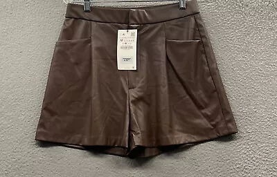 $24.88 • Buy Zara Shorts Womens Medium Brown High Rise 28x3 Faux Leather Paperbag Ladies NEW
