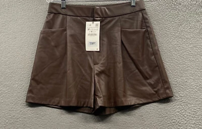 $24.88 • Buy Zara Shorts Womens Medium Brown High Rise 28x3 Faux Leather Paperbag Ladies NEW