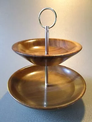 Solid Mahogany Cookie Platter 2-tier Mid Century Regency Pristine • $17.21