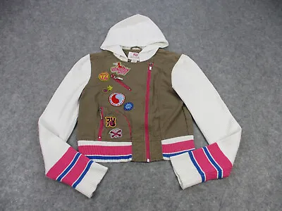 Ecko Red Jacket Womens Medium White Brown Ladies Canvas Cropped Patches Hoodie ' • $23.96
