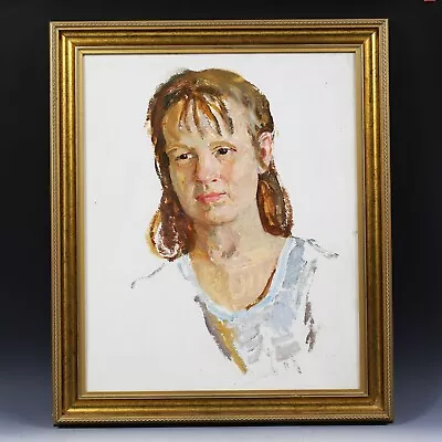 Vintage Russian Oil Hardboard Painting Portrait Of Woman Social Realism USSR • $195