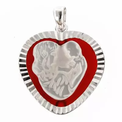 925 Silver Mother Holding Baby Mother Of Pearl Carnelian Cameo Pendant 1 3/16  • $16.95