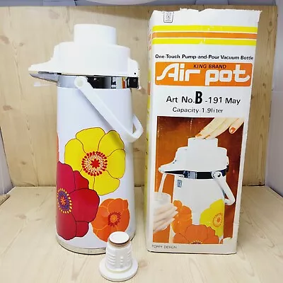 Vintage King Air Pot Pump And Pour Dispenser Hot Cold Coffee May Poppy W/Box • $19.97