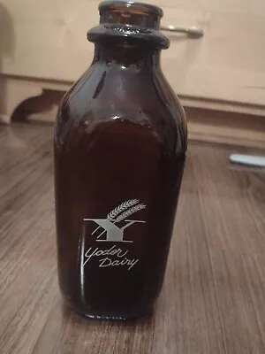 Vtg Yoder Dairy Amber Glass Milk Bottle Newport News VA Mint  Condition 1 Quart • $22