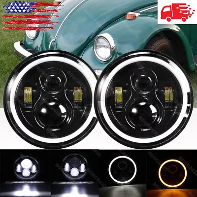 7 Inch Black LED Headlights Upgrade Hi/Low Beam Round Fit For VW Beetle Classic • $47.86