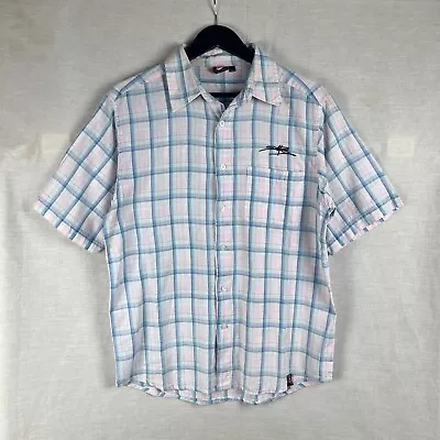 Saltrock Short Sleeve Shirt Mens Medium Blue Pink Check Surfwear Y2K • £14.99