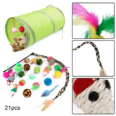 21pcs Funny Pet Tunnel Cat Play Toys Kitten Stick Mouse Cats Stick Bulk Ball NEW • $14.99