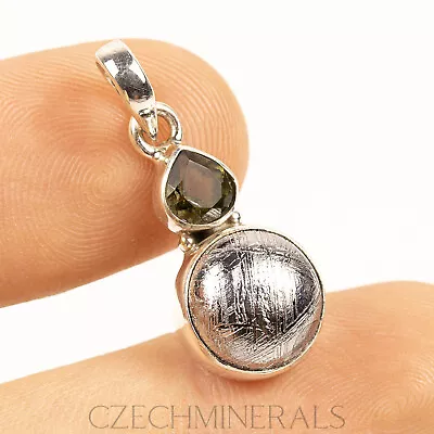 5.33g METEORITE MUONIONALUSTA + MOLDAVITE Pendant In Sterling Silver .925 #MET92 • £105.12