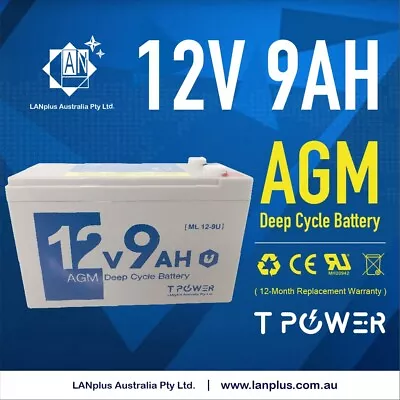 Tpower 12V 9AH SLA AGM Battery 60CCA Size As 12V 7ah 7.2ah F Light Fishing Boat • $35.99