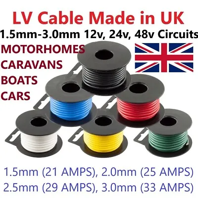 Automotive 12v Single Core Cable Thinwall Auto Marine Control Wire 1.5mm-3.0mm • £2.75