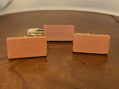 Vintage Gold Tone Cufflinks Tie Clip Mini Red Brick Brickmason Mason • $13