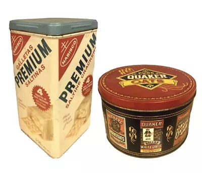 Set Of 2 Vintage Collector Tins - Premium Saltines & Quaker Oats • $20