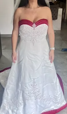 Mori Lee Madeline Gardner Wedding Dress Pearl And Claret UK Size 14 Inc Veil • £300
