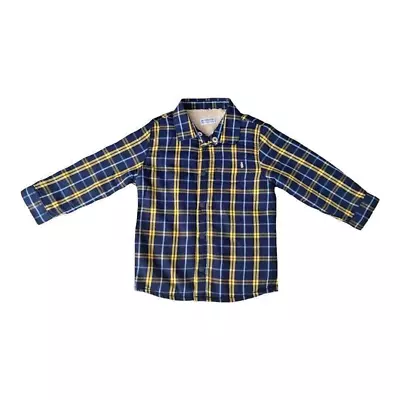 Mayoral Baby Boys Shirt Jacket Blue Plaid Flannel Sherpa Lined Snap Up Kids 6M • $15.44