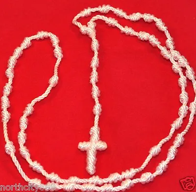 Rosary Necklace Religious Knotted Beads White Rosarie Cord Rope String Necklace  • $8.95