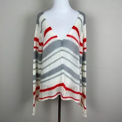 Wooden Ships Sweater Women M L Striped Long Sleeve Knit V-Neck Mohair Wool Blend • $39.98
