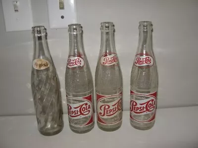 Lot Of 4 Pepsi-Cola 10 Oz Soda Bottles 3 Sparkling & One Swirl 9 1/2  Height NY • $22.99