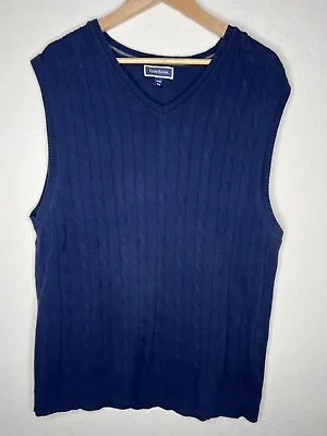 Club Room Cable-Knit Sweater Vest Mens Size Large 100% Cotton Pullover V-Neck • $11.99