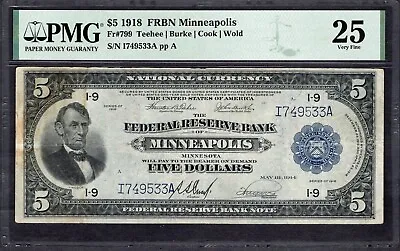 1918 $5 Minneapolis FRBN PMG 25 Fr.799 Item #5005191-009 • $409