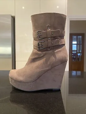 Faux Suede Wedge Boots - Size 6 • £12.99