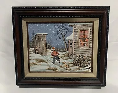 Vintage C Carson Signed Painting Grandmas Outhouse 12x14 Winter • $39.95