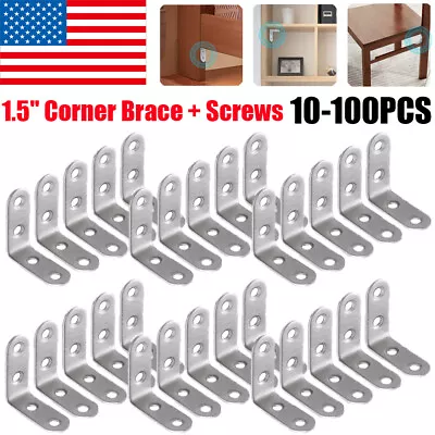 1.5  L Shape Heavy Duty Corner Brace Stainless Steel Shelf Angle Bracket W/Screw • $6.75