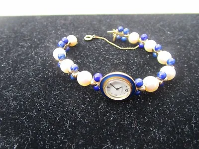 Cartier Vintage 18k Gold Manual Watch Lapis Lazuli & Pearl • $1799.99