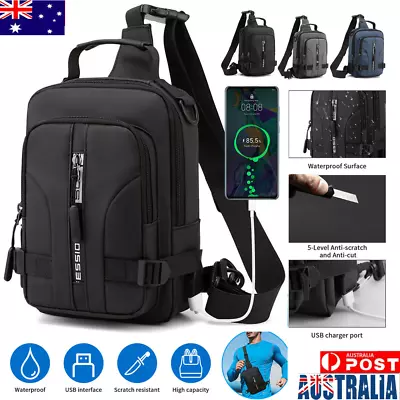 $19.49 • Buy Anti-theft Men's Sling Crossbody Bag USB Port Chest Shoulder Backpack Waterproof