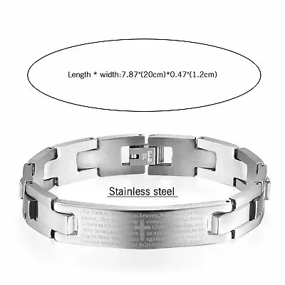 Mens Stainless Steel Cross English Bible Lords Prayer Bangle Bracelet Wristband • $9.99